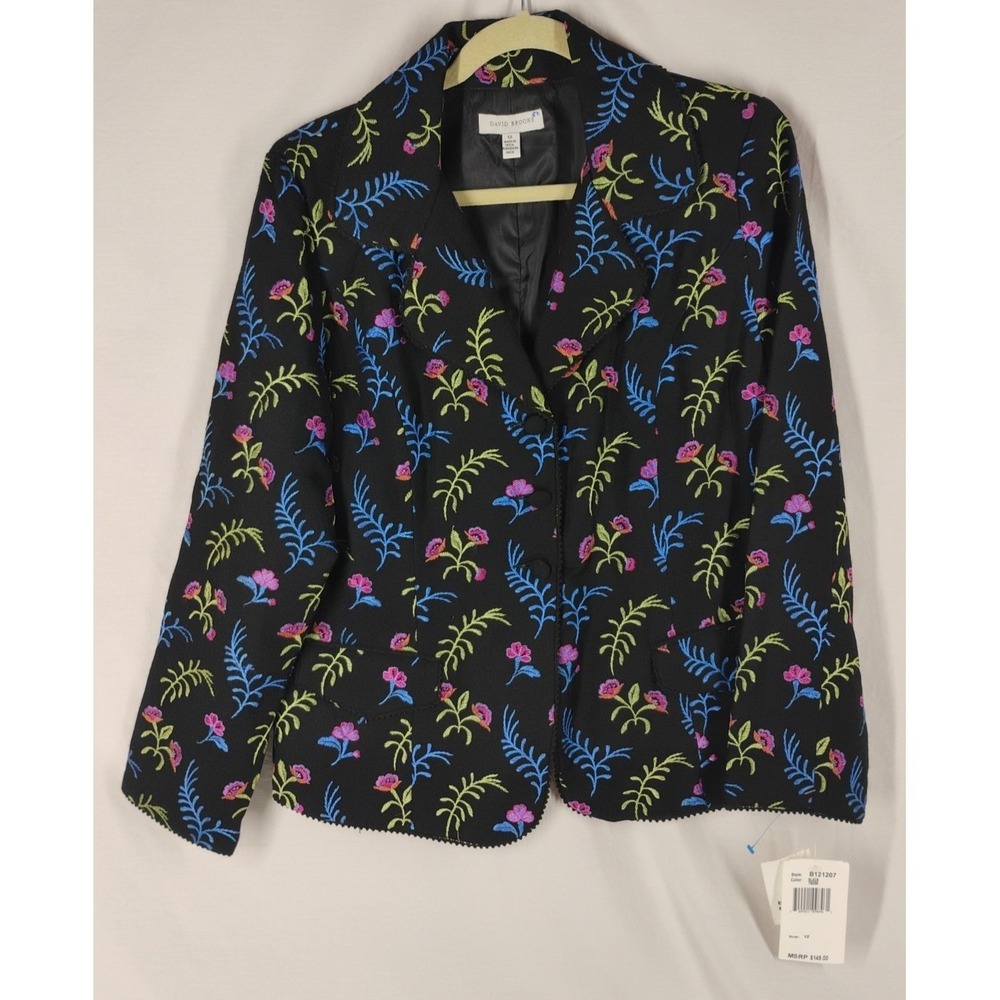 NWT David Brooks Wool Embroidered Floral Women's Size‎ 12 Blazer Jacket